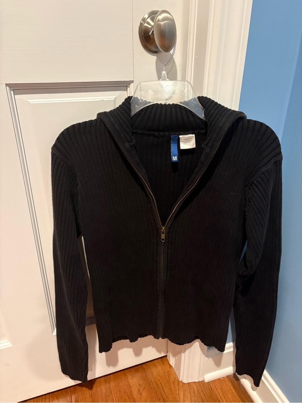 Black Ribbed Zip-Up Sweater
